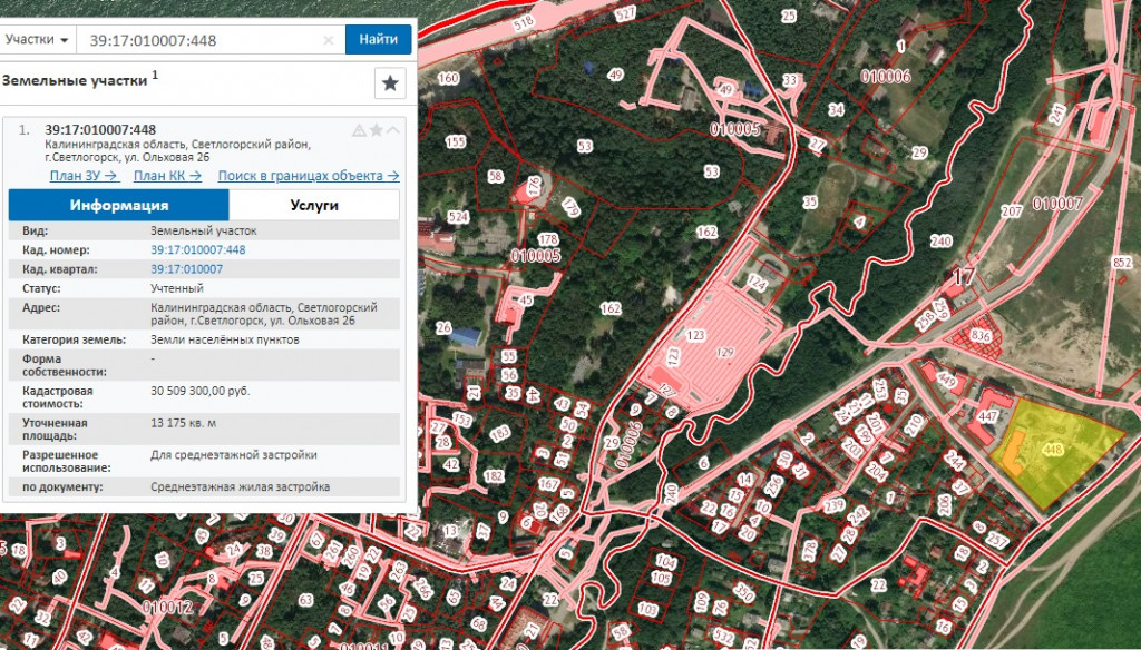 Публичная кадастровая карта светлогорска калининградской области