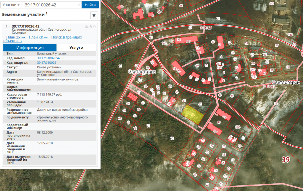Публичная кадастровая карта светлогорска калининградской области